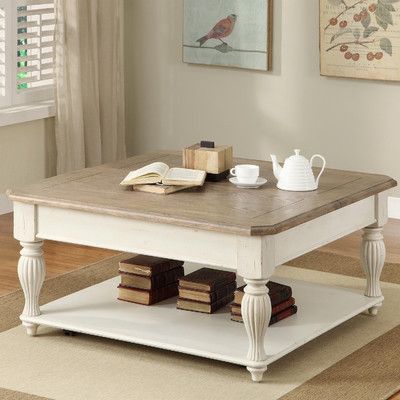 Look what I found on Wayfair! Maple Wood Flooring, White Wood Table, Transitional Coffee Tables, Square Cocktail Table, Chabby Chic, Coffee Table With Shelf, Riverside Furniture, Coffee Tables For Sale, Modern Houses Interior