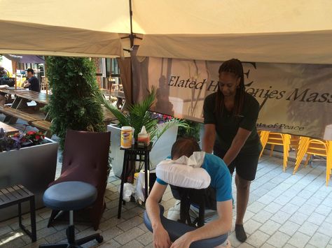 Peaceful Moments at a Wellness Market with Seated Chair Massage Chair Massage Booth Set Up, Event Setup Ideas, Chair Massage, Peaceful Moments, Setup Ideas, Vendor Events, Massage Chair, Massage, In This Moment