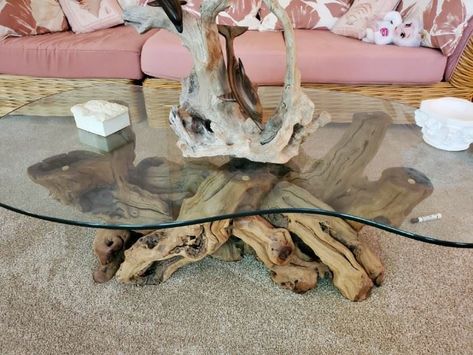 Coffee Table Made Out Of Driftwood, Drift Wood Tables, Drift Wood Coffee Tables, Driftwood Coffee Table, Driftwood Table, Living Room Decor Gray, California Modern, East Lake, Feather Decor