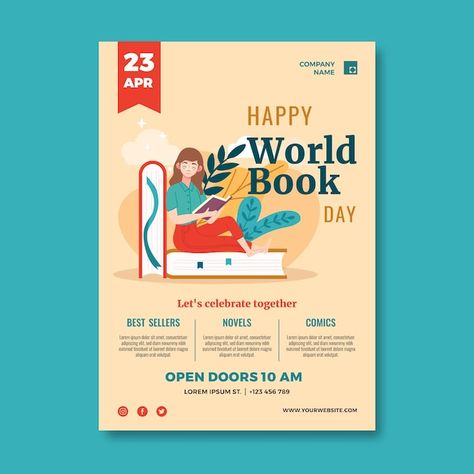 Flat World, World Book Day, Certificate Of Achievement, Book Day, Vertical Poster, Funny Posters, Lets Celebrate, Poster Template, Book Collection