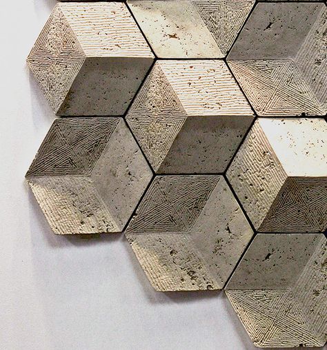 Tiles by Giovanni Barbieri at Embassy Suites by Hilton The Woodlands at Hughes Landing, The Woodlands - Hive 3D Hexagonal Tiles Hexagonal Tiles, Diamond Tile, 3d Tiles, Tile Trends, Dimensional Wall, Hexagon Tiles, Engineered Stone, Wall Installation, Stone Design