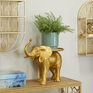 Amazon.com: The Novogratz Resin Elephant Sculpture, 22" x 11" x 18", Gold : Home & Kitchen Gold Room Decor Bedroom, Elephant Bathroom Decor, Sculpture Display, Miami House, Elephant Plant, Elephant Home Decor, Open Table, Space Display, Gold Candle Holders