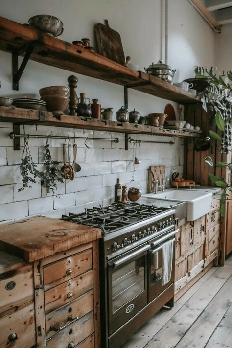 Herbal Kitchen, Dapur Rustic, Boho Style Kitchen, Unfitted Kitchen, Recycled Kitchen, Funky Kitchen, Freestanding Kitchen, Rustic Kitchen Design, Cabin Kitchens