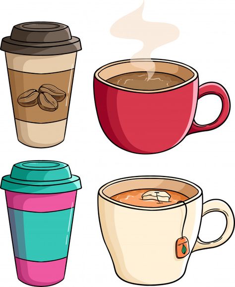 Set of coffee paper cup with tea cup by ... | Premium Vector #Freepik #vector #coffee #restaurant #paper #cartoon Cute Cup Drawing, Cartoon Tea Cup, Coffee Cute Drawing, A Cup Of Coffee Drawing, Tea Cup Doodle, Cup Of Coffee Drawing, Starbucks Cup Drawing, Cups Drawing, Cartoon Coffee Cup