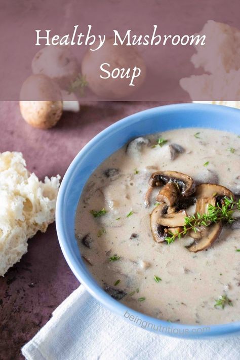 Get your crusty bread ready, because it's finally getting the Healthy Mushroom Soup it's been begging for! Creamy, hearty, low fat, low carb, and low sodium, it's anything but low flavor. You've got to taste it to believe it! Homemade Mushroom Soup, Soup Mushroom, Mushroom Soup Recipe, Creamy Mushroom Soup, Soup Appetizers, Mushroom Soup Recipes, Cream Of Mushroom Soup, Cream Of Mushroom, Creamy Mushrooms