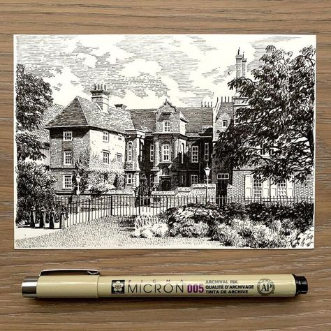 Ink Architecture Drawing of Historic Significance Micron Pen Art, Pen Art Drawings, Architecture Drawing Art, Ink Artwork, Pencil Art Drawings, A Pen, Urban Sketching, 판타지 아트, Ink Illustrations