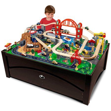 KidKraft Metropolis Train Set & Table with 100 accessories included, Brown Wooden Train Table, Train Set Table, Model Train Table, Kids Play Table, Train Table, Wooden Train Set, Kids Exploring, Play Table, Train Sets