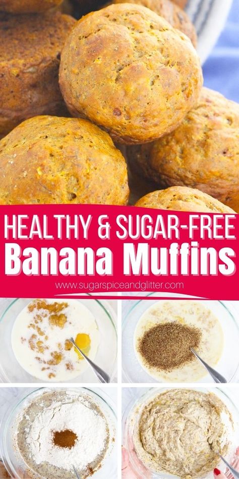 Sugarfree Banana Muffins, Sugarless Banana Muffins, No Sugar Banana Muffins, Low Sugar Banana Muffins, Banana Applesauce Muffins, Sugar Free Banana Muffins, Banana Oat Muffins Healthy, Banana Bread With Applesauce, Banana Coconut Muffins