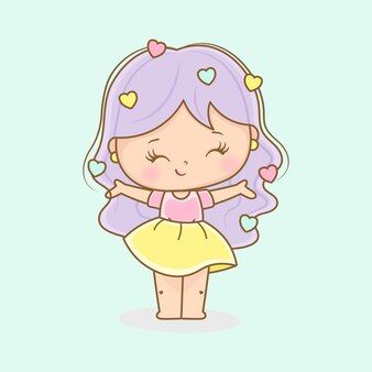 Cute Girl Drawing Cartoon, Doll Drawing Cute, Cute Doll Drawing, Cute Baby Drawing, Cute Girl Sticker, Cute Cartoon Illustration, Kawaii Girl Drawings, Arte Aesthetic