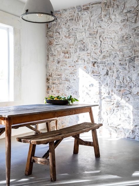 An Unexpected Use for Grout in a Kitchen From—Who Else—Leanne Ford Stone Walls Interior, Ford Interior, Old Bathrooms, House Beautiful Magazine, Rustic Wooden Table, White Interior Design, Farmhouse Remodel, Table Diy, Dark Interiors