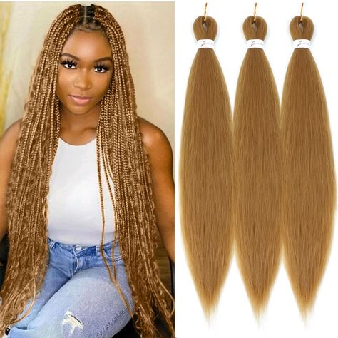 PRICES MAY VARY. 💋【Pre stretched Braiding Hair Material】:The Honey Blonde pre stretched braiding hair is made from high-quality low-temperature flame-retardant synthetic fibers. 💋【Prestretched braiding hair Advantage】:Pre stretched Braiding hair has a natural-looking - yaki texture, very light, soft touch，durable and comfortableP 💋【Easy Install】: Professional Pre Stretched Braiding Hair, Save Much More Time to Braid and Install. Use A Large Tooth Comb and Conditioner When Braiding 💋【Hot Wate Honey Blonde Braids Black Women, Honey Brown Knotless Braids, Blonde Braids Black Women, Honey Blonde Braids, Goddess Cornrows, Extension Braids, Gold Braids, Blonde Braiding Hair, Different Shades Of Blonde