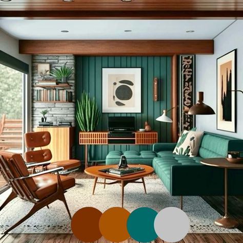 Green Couch Living Room, Mcm Living Room, Mcm Living, Mid Century Interior Design, Mid Century Modern Interior Design, Mid Century Interior, Mid Century Living Room, Mid Century Modern Living, Mid Century Modern Living Room