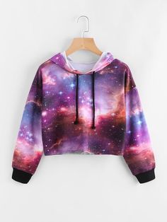 Galaxy Outfit, Stylish Hoodies, Crop Top Hoodie, Galaxy Print, Crop Hoodie, Tween Outfits, Crop Top Outfits, Hoodie Outfit, Girls Fashion Clothes