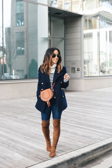 Navy Coatigan Outfit, Navy Hat Outfit, Casual Peacoat Outfit, Navy Bag Outfit, Navy Peacoat Outfit, Navy Coat Outfit, Work From Home Schedule, Chloe Mini Marcie, J Crew Coat