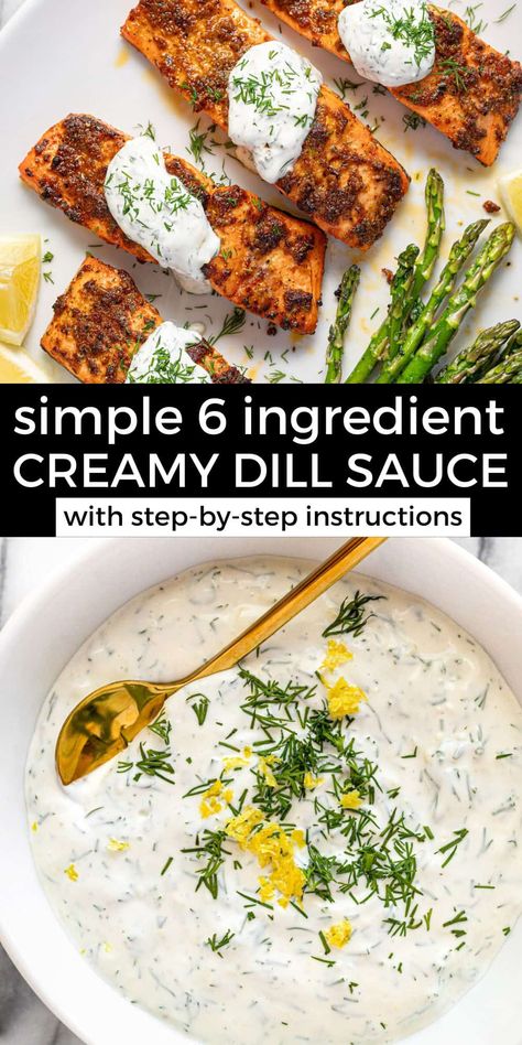 Creamy Dill Sauce For Salmon, Salmon With Cream Sauce, Dill Cream Sauce, Dill Sauce For Salmon, Salmon Burger Recipe, Crispy Salmon, Lemon Dill Sauce, Dill Salmon, Creamy Dill Sauce