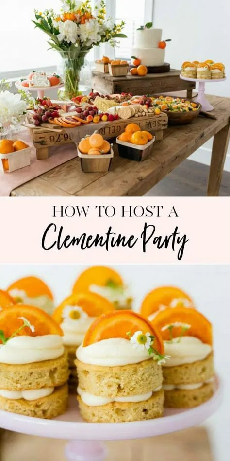 Cutie Party Theme, Orange Party Food Snacks Ideas, Citrus Baked Goods, Little Cutie Baby Shower Food Ideas, Citrus Shower Theme, Little Cuties Baby Shower Ideas, Cutie Orange Baby Shower Theme, Little Cutie Baby Shower Ideas, Clementine Party