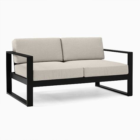 portside outdoor sofa | West Elm Iron Furniture Design, Metal Sofa, Modern Patio Furniture, Chaise Lounger, Outdoor Sofa Sets, Aluminum Furniture, Modern Outdoor Furniture, Sofa Frame, Outdoor Chaise