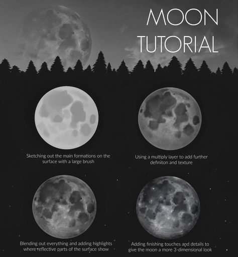 Moon Drawing Tutorial, Moon Painting Tutorial, How To Draw Moon, Drawing The Moon, Drawing Tutorial Digital, Moon Tutorial, Tips On Drawing, Moon Drawing, Moon Painting