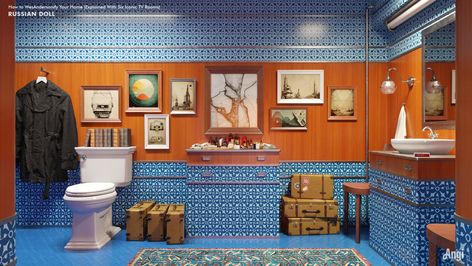 How to Design Your Home Like a Wes Anderson Movie: Explained With 6 Iconic TV Rooms Wes Anderson Room, Wes Anderson House, Wes Anderson Decor, Doll Bathroom, Wes Anderson Inspired, Wes Anderson Style, Tv Rooms, French Dispatch, Zebra Wallpaper