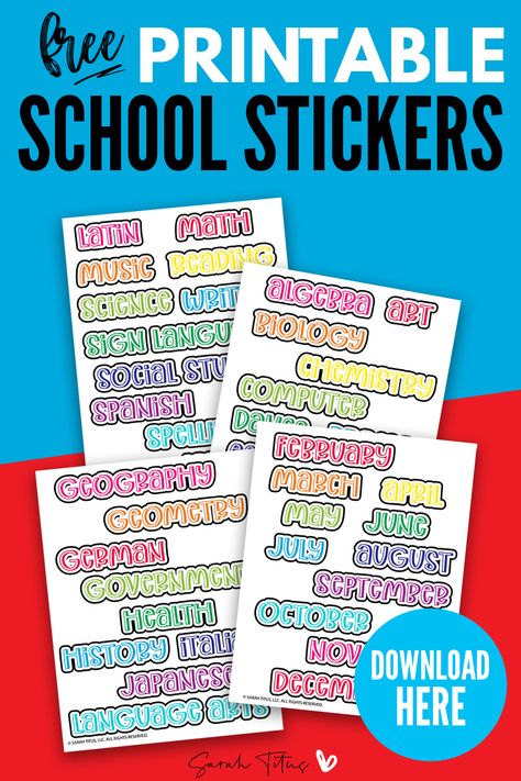 Subject Stickers Free Printable, Subject Labels Free Printables, School Subject Labels Free Printables, School Subject Stickers, Binder Stickers, Subject Stickers, Goal Planning Printable, Kawaii Laptop, School Stickers Labels