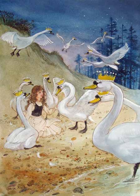 Gavin Rowe | ILLUSTRATION | The Wild Swans The Six Swans, The Wild Swans, Skating Pictures, Wild Swans, Vintage Ice Skating, Women Athletes, The Snow Queen, Winter Illustration, Fairytale Illustration