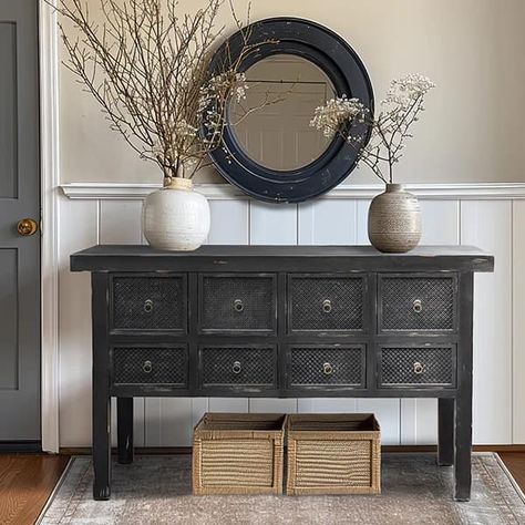 🚨D U P E ALERT‼️ NO to $2499❌❌❌ YES to 74% OFF✅✅✅ Dreaming of Drawers!😍 This gorg console table is 74% OFF in comparison to the PB version!😱 See proof in the comments! Not only can you steal this HUGE piece for an incredibly LOW price, but the Hand Carved Black Reclaimed Wooden Console Table also comes with ALL of that stylish storage space and vintage charm! 😍 See it here —> https://rstyle.me/+zze1wE-M0X1qepz1PV9B4g . . . . #cabinet #dresser #entrywaytable #consoletable #farmhousedesign #bhg... Wood Entry Table, Cabinet Dresser, Console Table Decorating, Entryway Table Decor, Wooden Console Table, Wooden Console, Decor Steals, January 29, Entryway Table