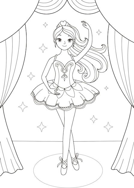 Printable beautiful ballerina coloring p... | Premium Vector #Freepik #vector #tutu #girl-drawing #ballerina #cute-princess Ballerina Coloring, Dance Coloring Pages, Ballerina Coloring Pages, Ballerina Drawing, Ice Cream Coloring Pages, Ballet Kids, Cartoon Unicorn, Cute Coloring Pages, Baby Cartoon