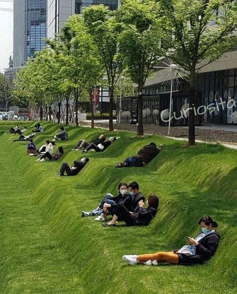 Lawn With Trees, Public Garden Architecture, Urban Landscape Design, Parking Design, Public Garden, City Landscape, Lunch Break, City Design, Contemporary Landscape