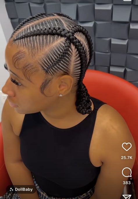 Criss Cross Braids Black Women, Four Braids Cornrow Criss Cross, Cross Over Cornrows Braids, Natural Braids For Black Women No Weave, Canrows Going Back, 4 Cross Stitch Braids, Corn Rolls With Knotless Braids, 4 Feedin Braids Style, Braids To The Back Hairstyles