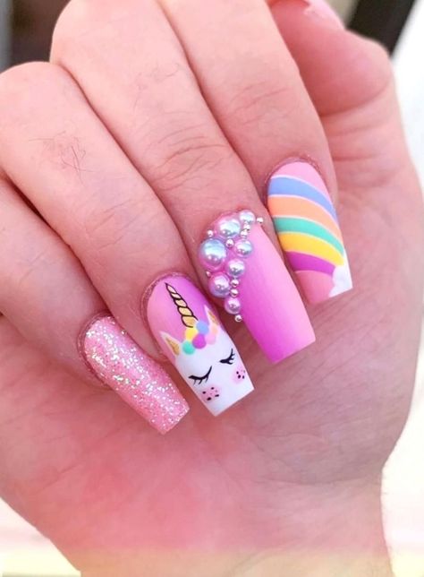 Unicorn Nails Designs, Unicorn Nail Art, Shiny Nails Designs, Girls Nail Designs, Unicorn Nails, Mermaid Nails, Pretty Nail Art Designs, Shiny Nails, Best Nail Art Designs