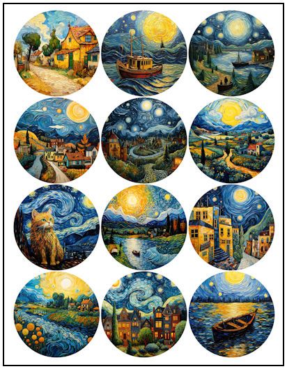 Van Gogh Inspired 2-1/4″ Fridge Magnet Designs | Print it Free Fridge Magnet Design, M Sticker, Phone Wallpaper Pastel, Button Machine, Diy Photo Book, Van Gogh Inspired, Printable Vintage Art, Sticker Printable, Magnet Design