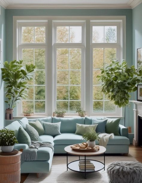 Light Blue and Sage Green Combination Blue Green Living Room Color Scheme, Sage Green Combination, Light Blue Living Room Ideas, Blue Room Themes, Blue Green Living Room, Light Blue Armchair, Green Living Room Color Scheme, Blue Living Room Ideas, Light Blue Living Room