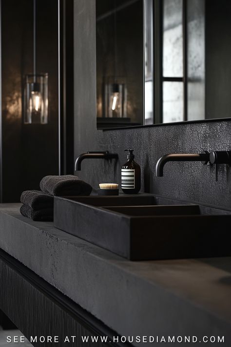 37 Industrial Bathroom Ideas Dark Minimalist Bathroom, Concrete Wall Bathroom, Industrial Color Scheme, Industrial Bathroom Ideas, Industrial Sink Bathroom, Modern Industrial Bathroom, Industrial Sink, Industrial Bathroom Design, Concrete Vanity