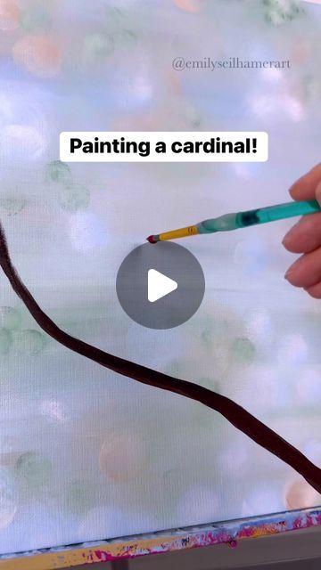 Emily Seilhamer on Instagram: "Painting a cardinal 🎨❤️ #howtopaint #acrylicpainting #tutorials #easypainting #BeginnerFriendly" Fall Cardinal Painting, Cardinal Painting Tutorial, Cardinal Canvas Painting Easy, Cardinal Paintings On Canvas, Whimsical Cardinal Art, How To Paint Cardinals, How To Draw Cardinal Birds, Red Birds Painting, Cardinal Watercolor Painting Tutorial