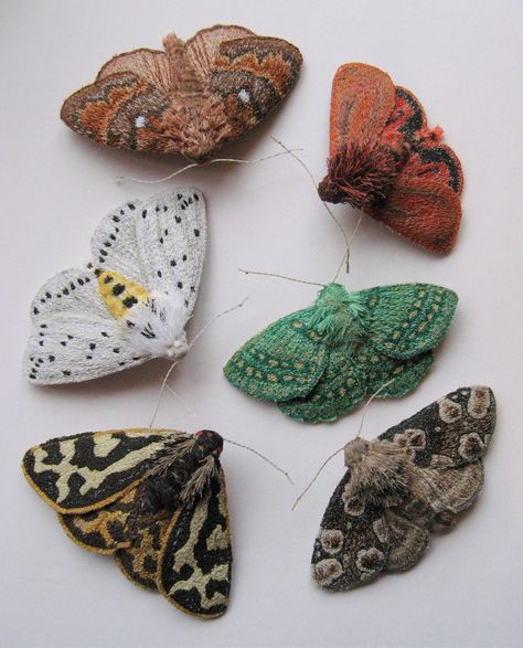 Agnes & Cora embroidered moths Moths Embroidery, Moth Crafts, Felted Moth, Moth Fashion, Embroidered Moths, Felt Moth, Moth Crochet, Embroidered Insects, Embroidery Stumpwork