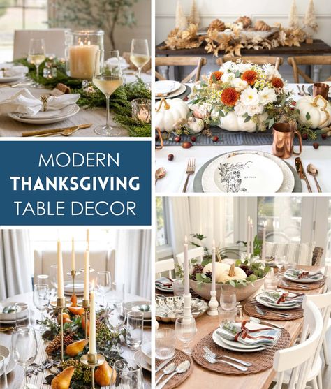 Whether you're planning an intimate dinner or a big gathering, I've rounded up some modern Thanksgiving table decor ideas that will make your celebration Modern Thanksgiving Tablescapes, Modern Thanksgiving Table Settings, Modern Thanksgiving Decor, Thanksgiving Decorations Table Setting, Modern Thanksgiving Table, Thanksgiving Decorations Diy Table, Thanksgiving Table Decor Ideas, Table Fall Decor, Thanksgiving Mains