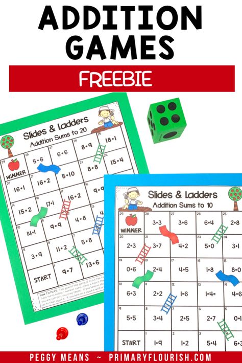 Math Game 1st Grade, Chutes And Ladders Math Game, Math Games For 1st Grade Free Printable, Addition Math Games First Grade, Tactile Math Activities, Dice Math Games First Grade, Addition Centers First Grade, Easy Math Games First Grade, Addition And Subtraction Games 1st Grade