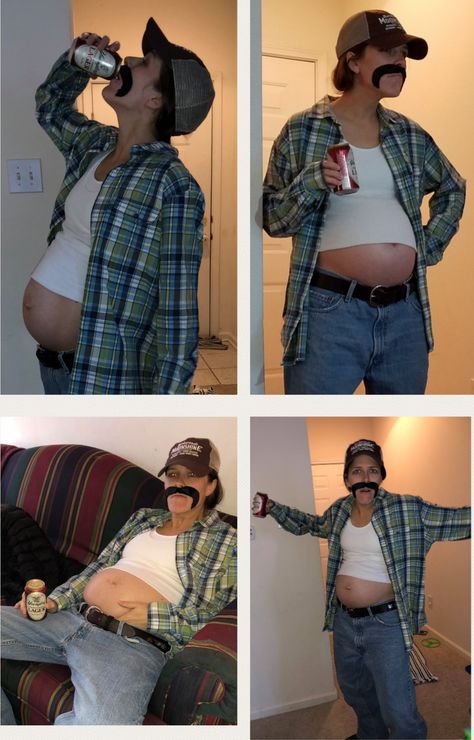 Funny Halloween Costumes For Pregnant Women, Horrible Halloween Costumes, Random Halloween Costumes Funny, Red Neck Halloween Costume, Funny Pregnant Costumes, Funny Cheap Halloween Costumes, Hillbilly Halloween Costumes, White Trash Pregnant Costume, Maternity Costume Ideas