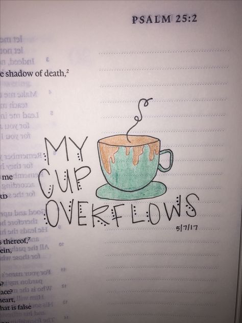 Psalm 23:5 My cup overflows. Cup Overflowing Drawing, Overflowing Cup, My Cup Overflows, Psalm 23 5, Scrapbook Fonts, Alphabet Drawing, Cup Tattoo, Bible Drawing, Psalm 25