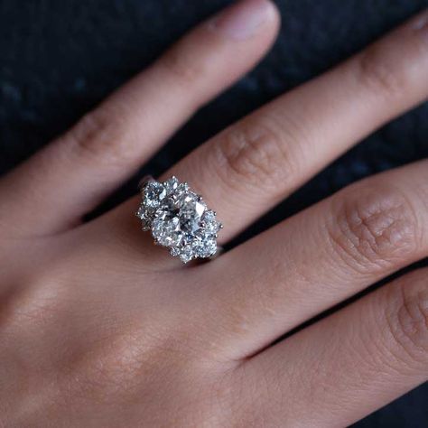 Diamond Flower Cluster Ring | Custom Engagement Rings Diamond Cluster Ring Engagement, Diamond Cluster Ring Vintage, Flower Cluster Engagement Ring, Antique Diamond Rings Vintage, Unique Engagement Rings Diamond, Cluster Ring Engagement, Diamond Cluster Rings, Cluster Diamond Engagement Ring, Pretty Wedding Rings