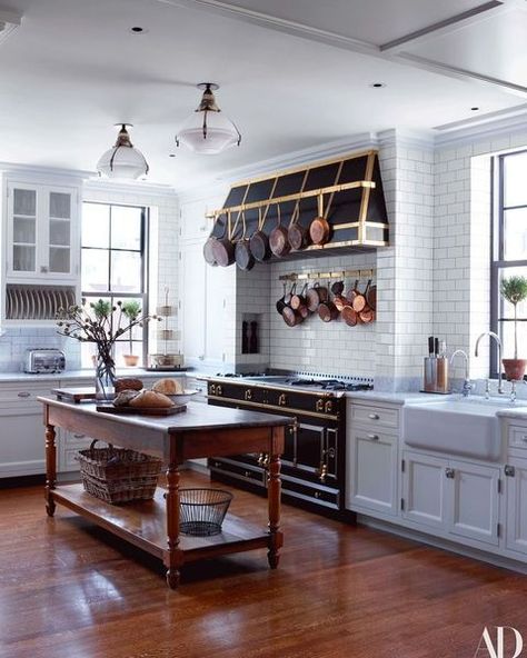 Kitchen • Instagram White Tile Kitchen Backsplash, Ad Architectural Digest, White Tile Backsplash, Interior Layout, Interior Vintage, New York City Apartment, Bright Kitchens, Wooden Floors, Remodel Kitchen