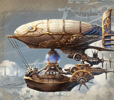 “The eye is a little disconcerting but otherwise a decent Steam Punk Picture.  No details sadly....😕… " Steampunk Concept Art, Steampunk Concept, Steampunk Kunst, Steampunk Ship, Kharadron Overlords, Airship Art, Concept Art Landscape, Flying Ship, Steampunk Vehicle