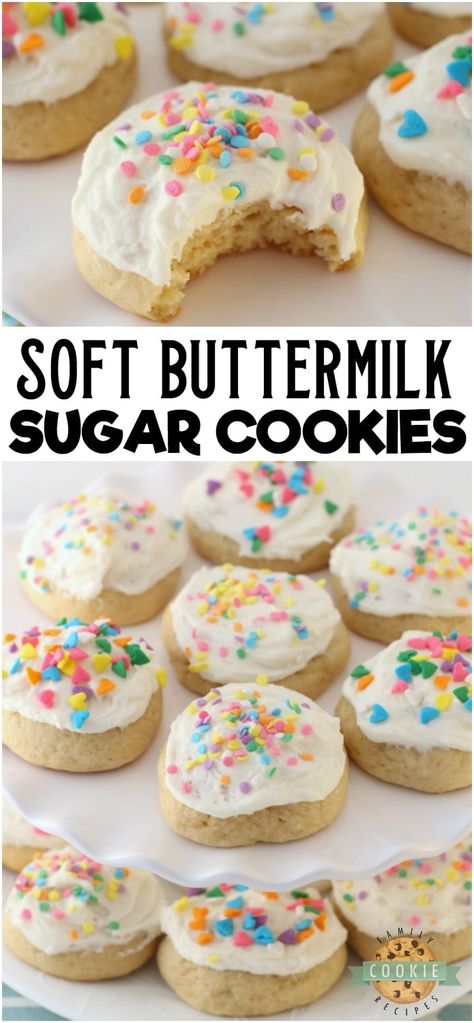 Buttermilk Sugar Cookies, Frosted Sugar Cookie Recipe, Buttermilk Baking, Buttermilk Cookies, Soft Cookie Recipe, Cookie Brownie Recipe, Buttermilk Recipes, Sugar Cookie Recipe, Sugar Cookie Frosting