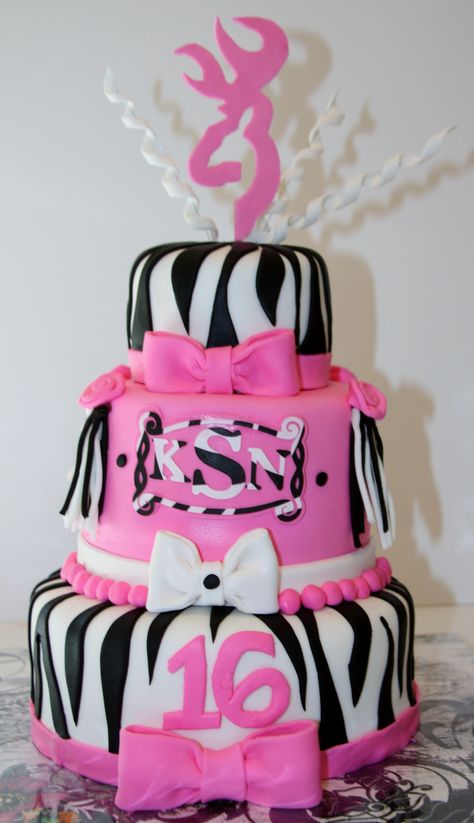 Girly Mixed with a little TomBoy - A sweet 16 cake for very girly girl who also loves to hunt. Bright Pink Cake, Hunting Birthday Cakes, Hunting Cake, Sweet Sixteen Cakes, Sweet 16 Cake, Sweet 16 Birthday Cake, Sweet 16 Party, Sweet 16 Cakes, 16 Cake