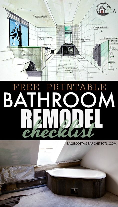 Bathroom Remodel Checklist - Free Printable Download #printable #remodel #remodeling #bathroom #bathroomideas #bathroomdesign #bathroomremodel #renovation #bathroomreno #designlovers #architecture #architect #checklist Bathroom Remodel Checklist, Sage Cottage, Remodel Checklist, Michael In The Bathroom, Remodeling Bathroom, Walk In Shower Designs, Bathroom Printables, Bathroom Design Layout, Bathroom Remodel Designs