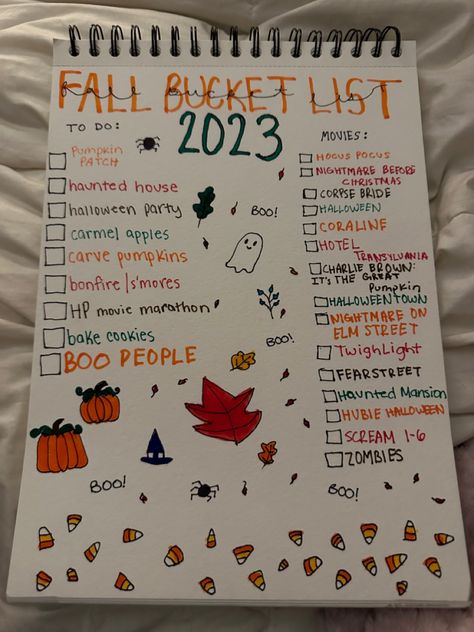 Best Friend Fall Bucket List, Fall Bucket List With Boyfriend, Fall Bucket List Ideas 2023, Halloween Bucket List For Friends, Bucket List Fall Ideas, Halloween Couple Bucket List, Couple Bucket List Ideas Fall, Fall Bucket List Preppy, Things To Do During Halloween Season