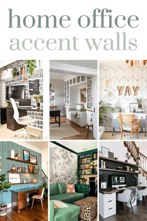 Looking for a way an easy way too more color or character to your home office space? Try one of these gorgeous office accent wall ideas. Small Office Space Wall Ideas, Office Room Colors Wall Colours, Office Redo Ideas, Feature Wall Home Office, Mirror On Accent Wall, Wallpaper For Offices, Green And Gray Office Ideas, Statement Wall In Office, Wall Decor Office Home