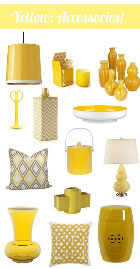 Yellow Living Room Accessories, Living Room Yellow Accents, Yellow Home Accessories, Yellow Decor Living Room, Yellow Kitchen Decor, Decor Objects, Yellow Bathroom, Yellow Accessories, Decor Vase