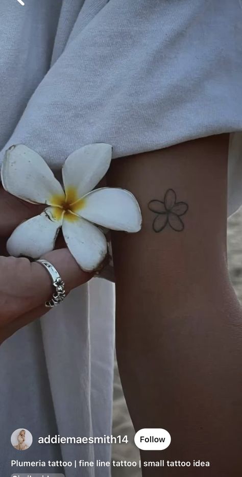 Kalachuchi Flower, Frangipani Tattoo, Tropical Flower Tattoos, Beachy Tattoos, Hawaiian Flower Tattoos, Plumeria Tattoo, Delicate Tattoos For Women, Minimal Tattoo Ideas, American Traditional Tattoo Ideas