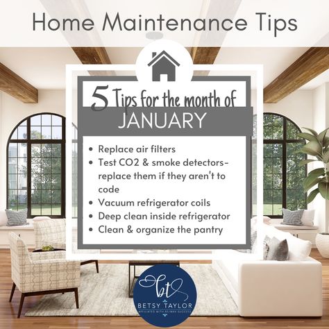 Home Maintenance Tips for the Month of January. #homemaintenance #diy January Home Maintenance, Home Maintenance Tips, Clean Refrigerator, Cleaning Organizing, Home Maintenance, Deep Cleaning, Air Filter